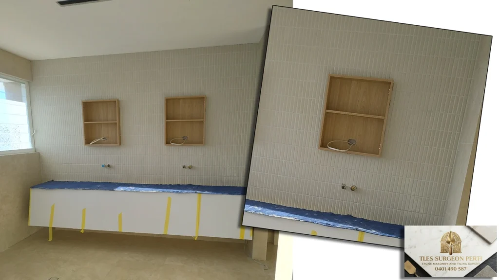 Mosaic Featured Wall in luxury bathroom in Fremanlte WA - Tiels Surgeon Perth